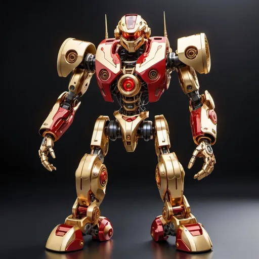 Prompt: Red and gold bio mechanical robot with halo 