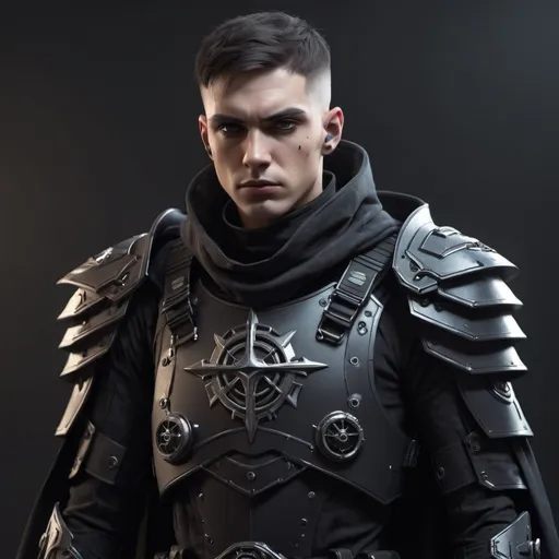 Prompt: Sci-fi soldier with shoulder cape and has a gothic design 