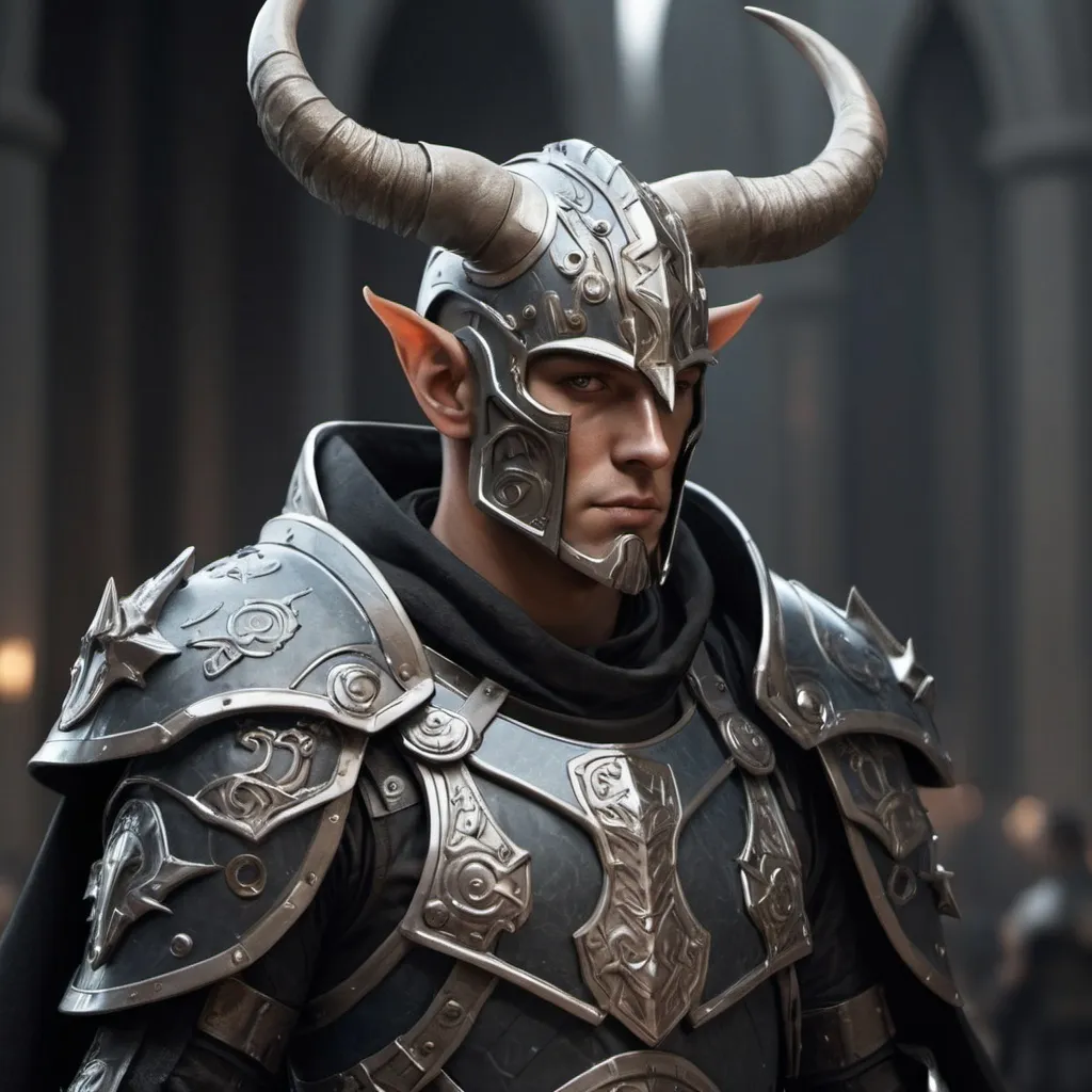 Prompt: Sci-fi soldier with horns that has norse and gothic design armor with a shoulder cape