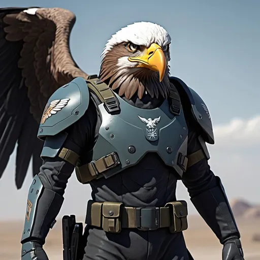 Prompt: Sci-fi eagle soldier