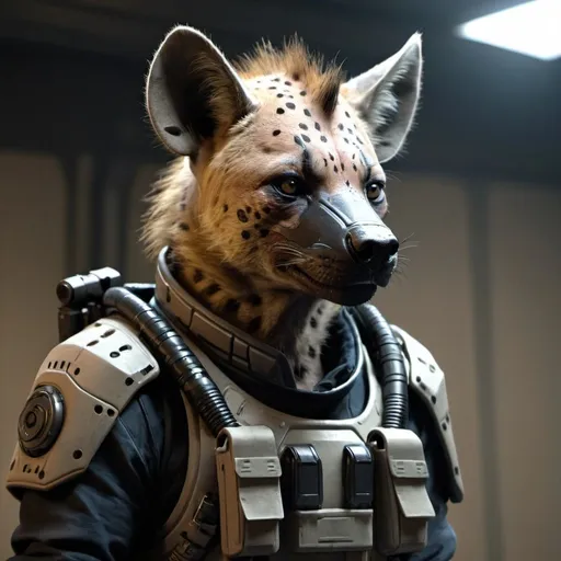 Prompt: Sci-fi hyena soldier 