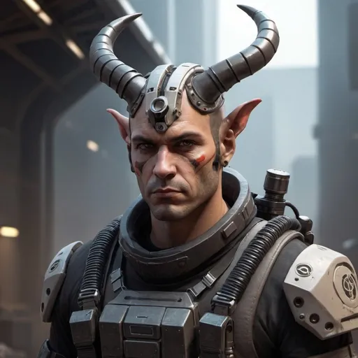 Prompt: Sci-fi mercenary with horns