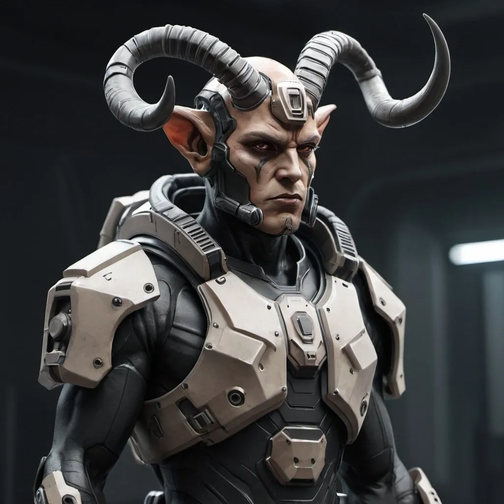 Prompt: Sci-fi soldier with horns