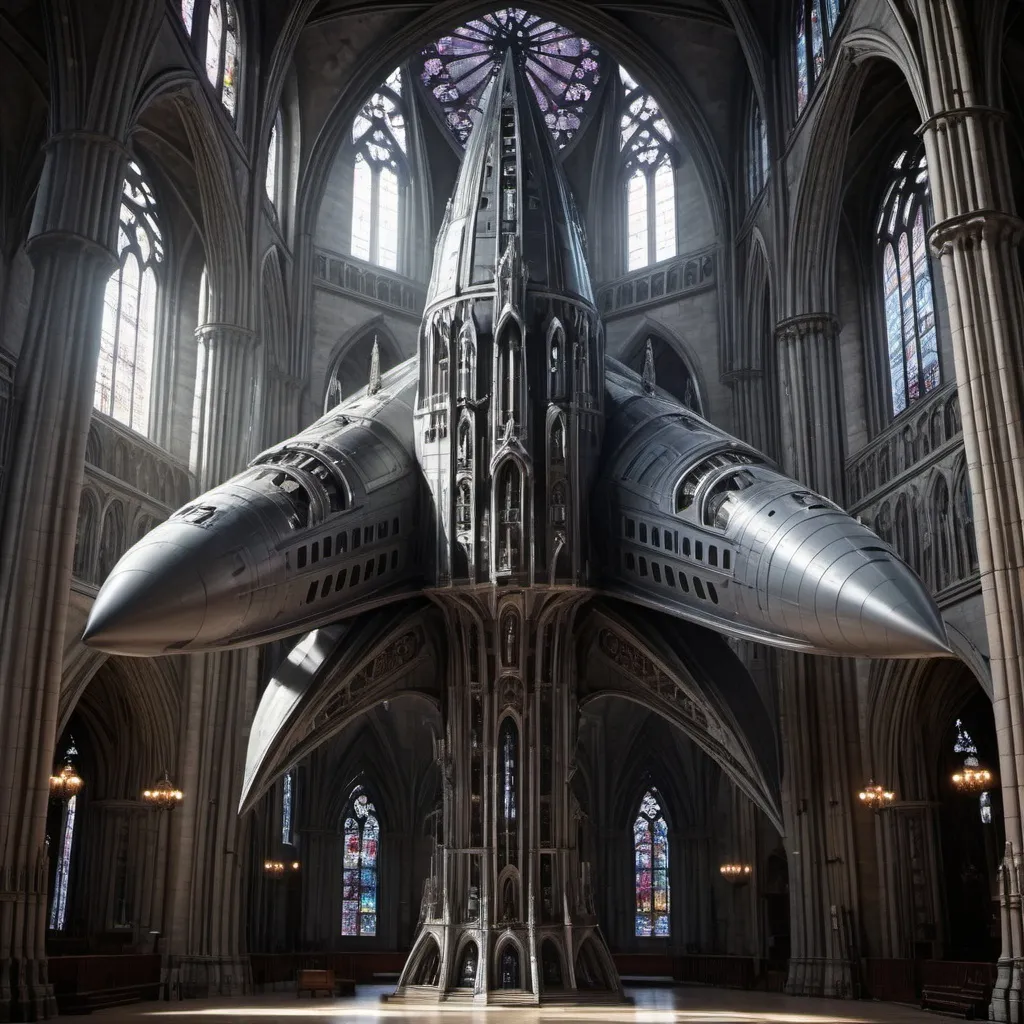 Prompt: Gothic cathedral space ship 