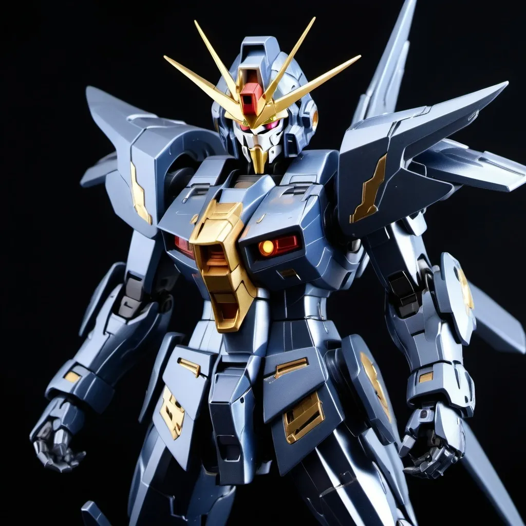 Prompt: Gundam vanguard with sleek armor and roman design with a hint of elven style in raven color 