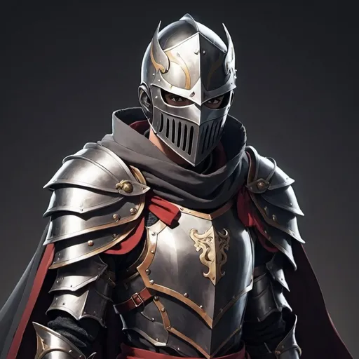 Prompt: Epic anime protagonist Knight with shoulder cape with facemask 
