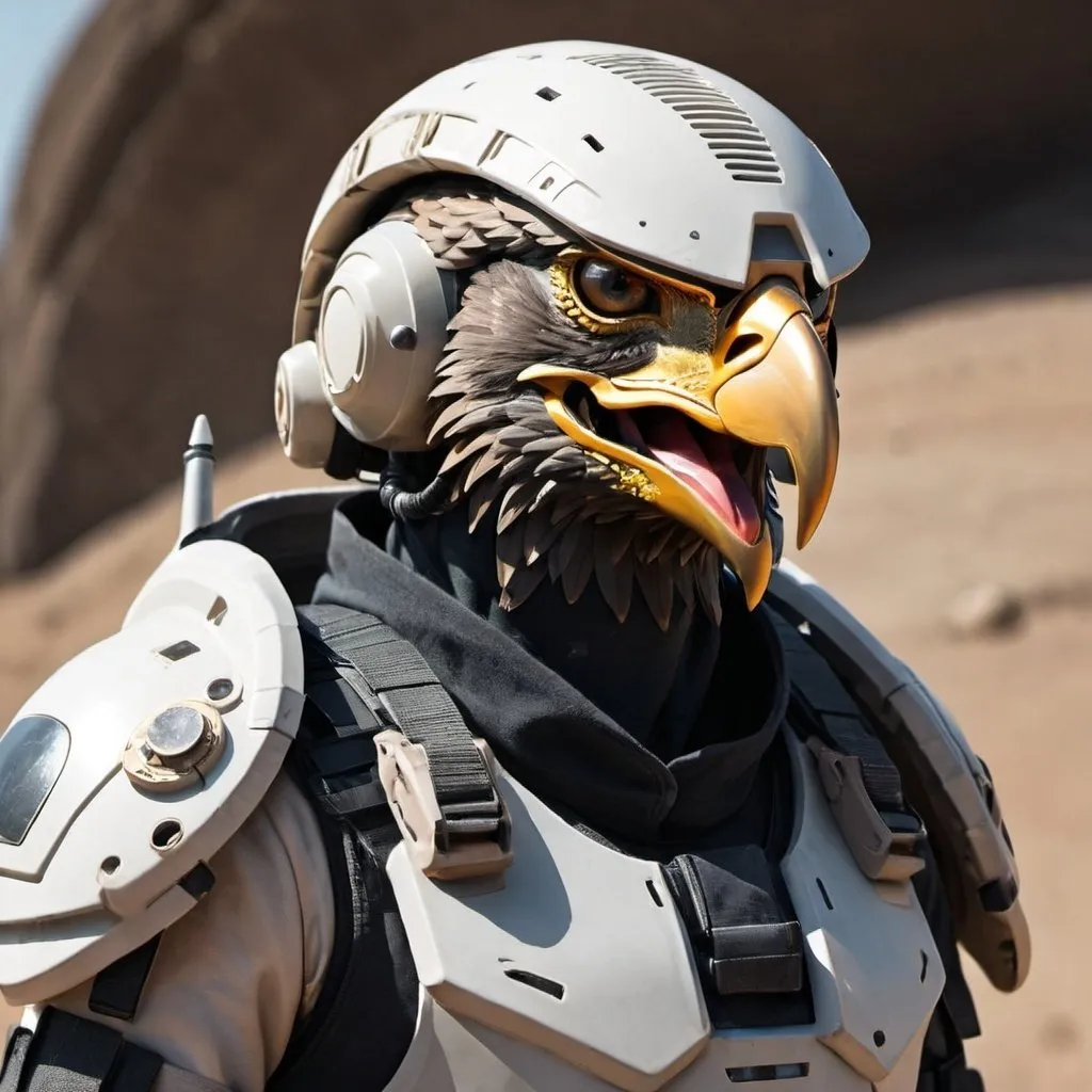 Prompt: Sci-fi soldier with eagle helmet 