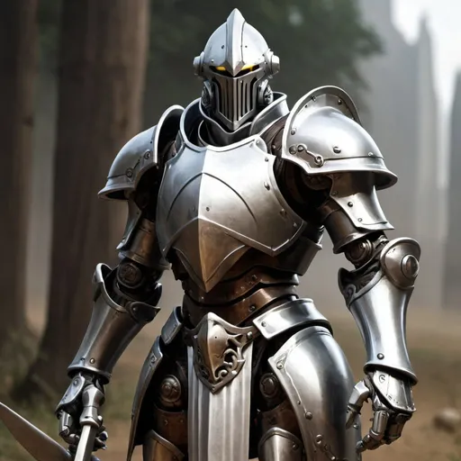 Prompt: Warforged silver knight 