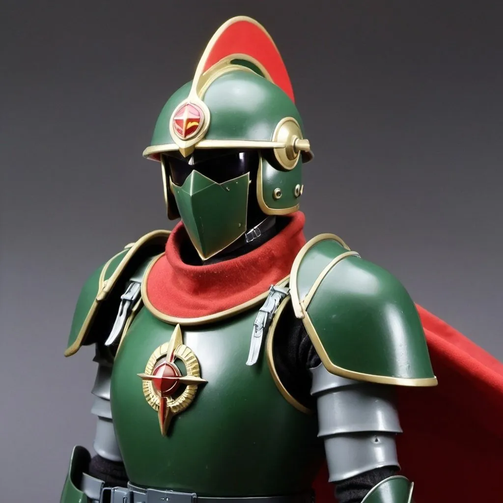 Prompt: Zeon soldier with shoulder cape and Knight helmet 