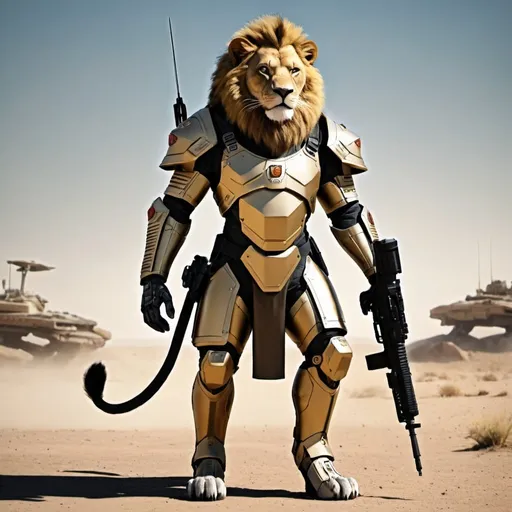Prompt: Sci-fi lion soldier