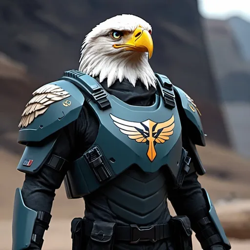 Prompt: Sci-fi eagle soldier