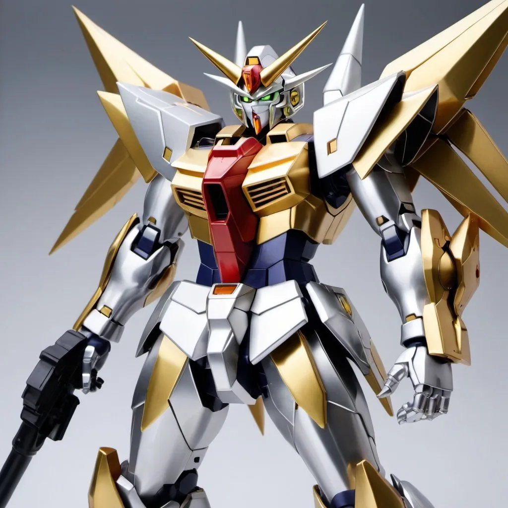 Prompt: Silver and gold devil Gundam 