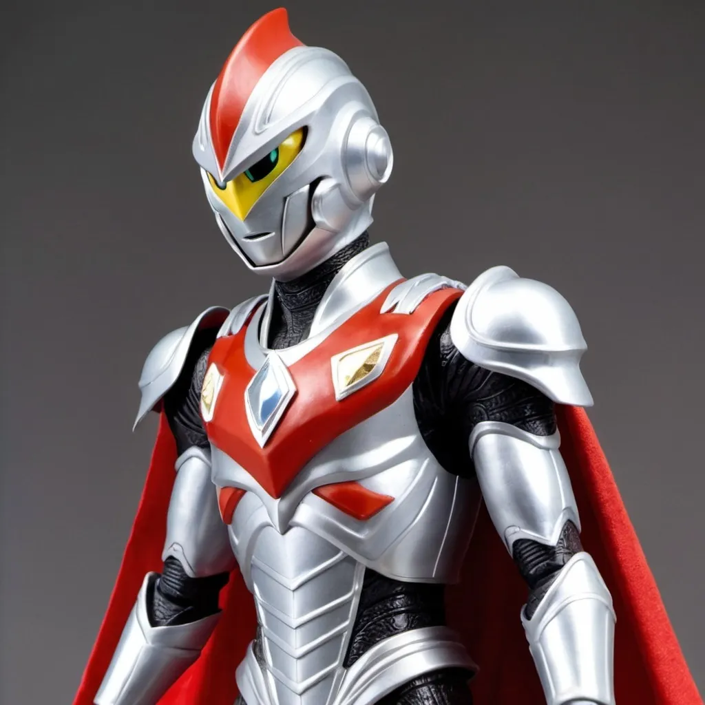 Prompt: Ultraman Knight with shoulder cape