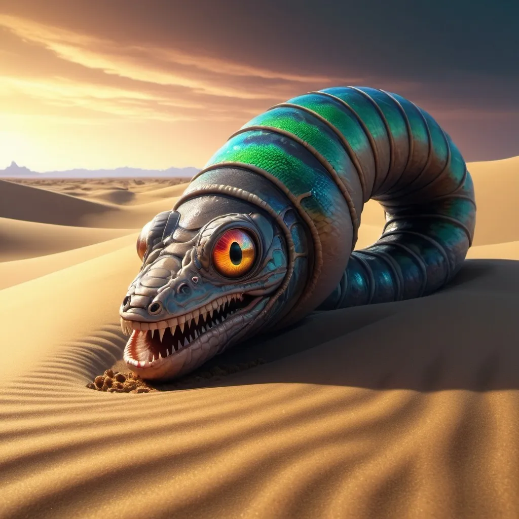 Prompt: Sci-fi Sand worm with leech design 