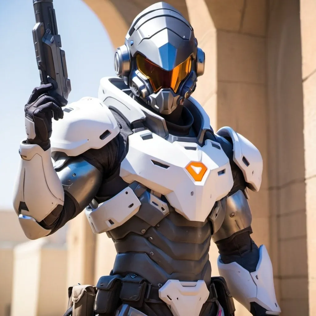 Prompt: Male overwatch soldier with Knight helmet  
