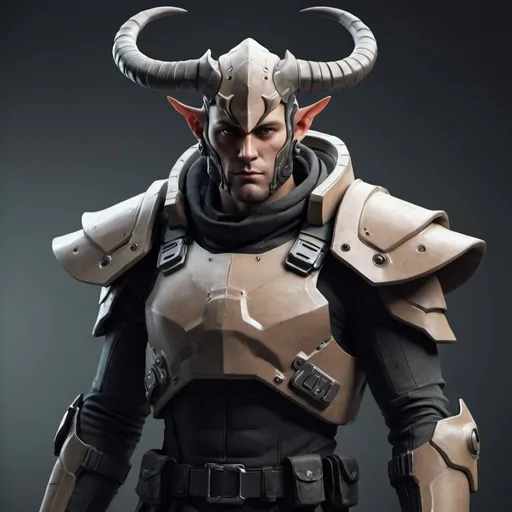 Prompt: Sci-fi soldier with shoulder cape and horns