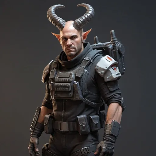 Prompt: Sci-fi mercenary with horns