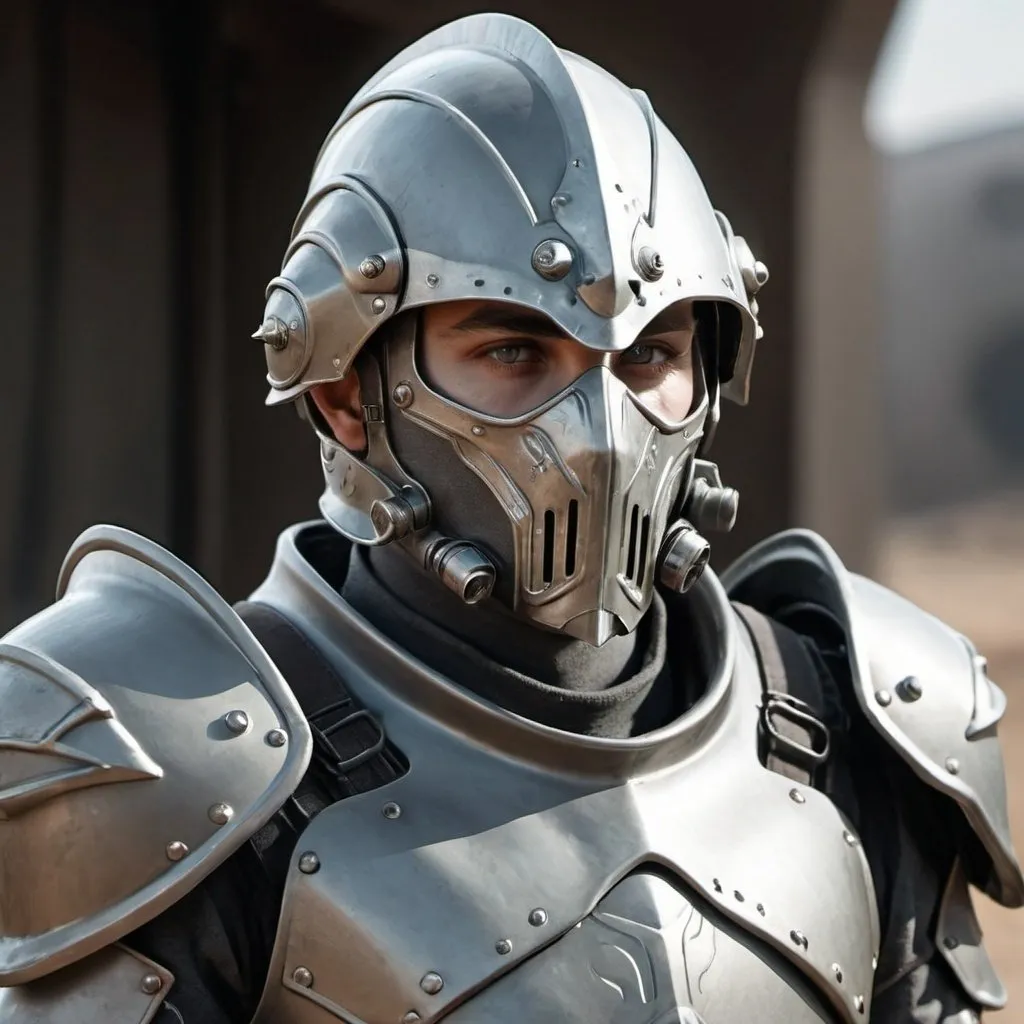 Prompt: Sci-fi male elf soldier in power armor with Knight helmet and facemask 