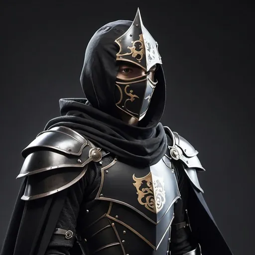 Prompt: Epic anime protagonist Knight with shoulder cape in black with facemask 