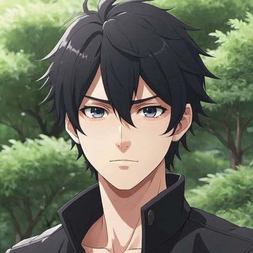 Prompt: Anime male protagonist with black hair 