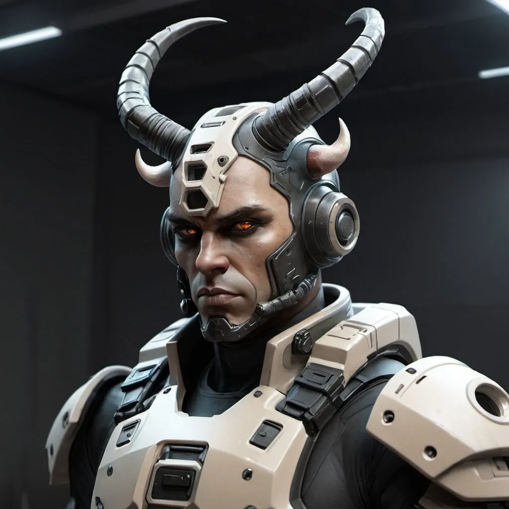 Prompt: Sci-fi soldier with horns