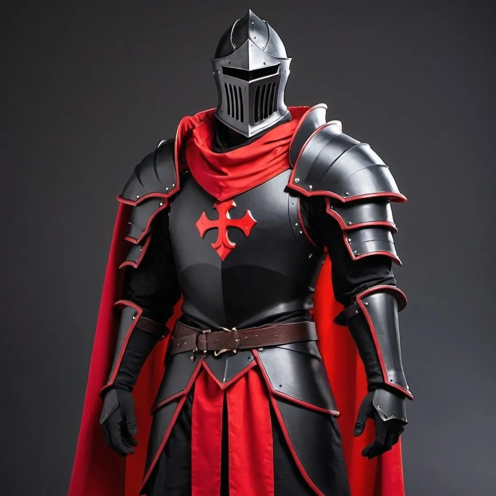 Prompt: Epic anime Knight with shoulder cape in black and red