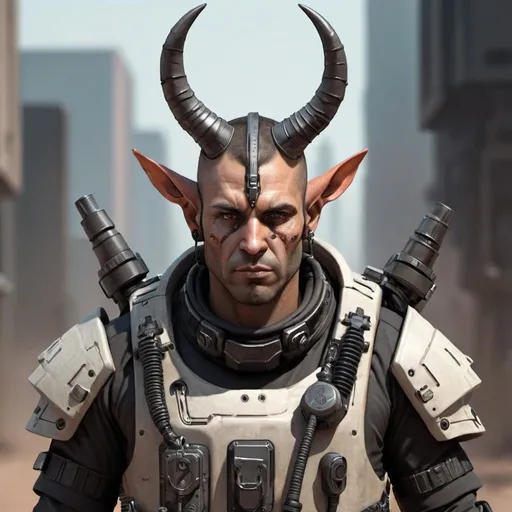 Prompt: Sci-fi mercenary with horns