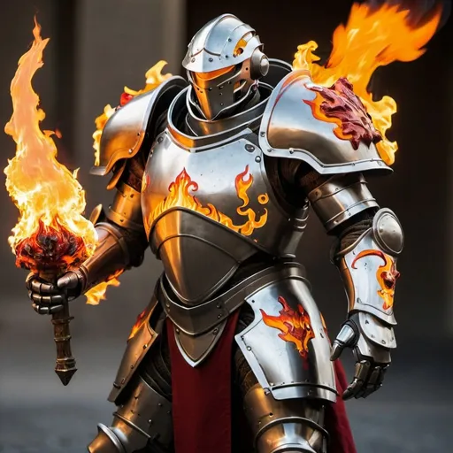 Prompt: warforged soldier with flaming armor 