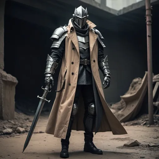 Prompt: Sci-fi Knight in trench coat 