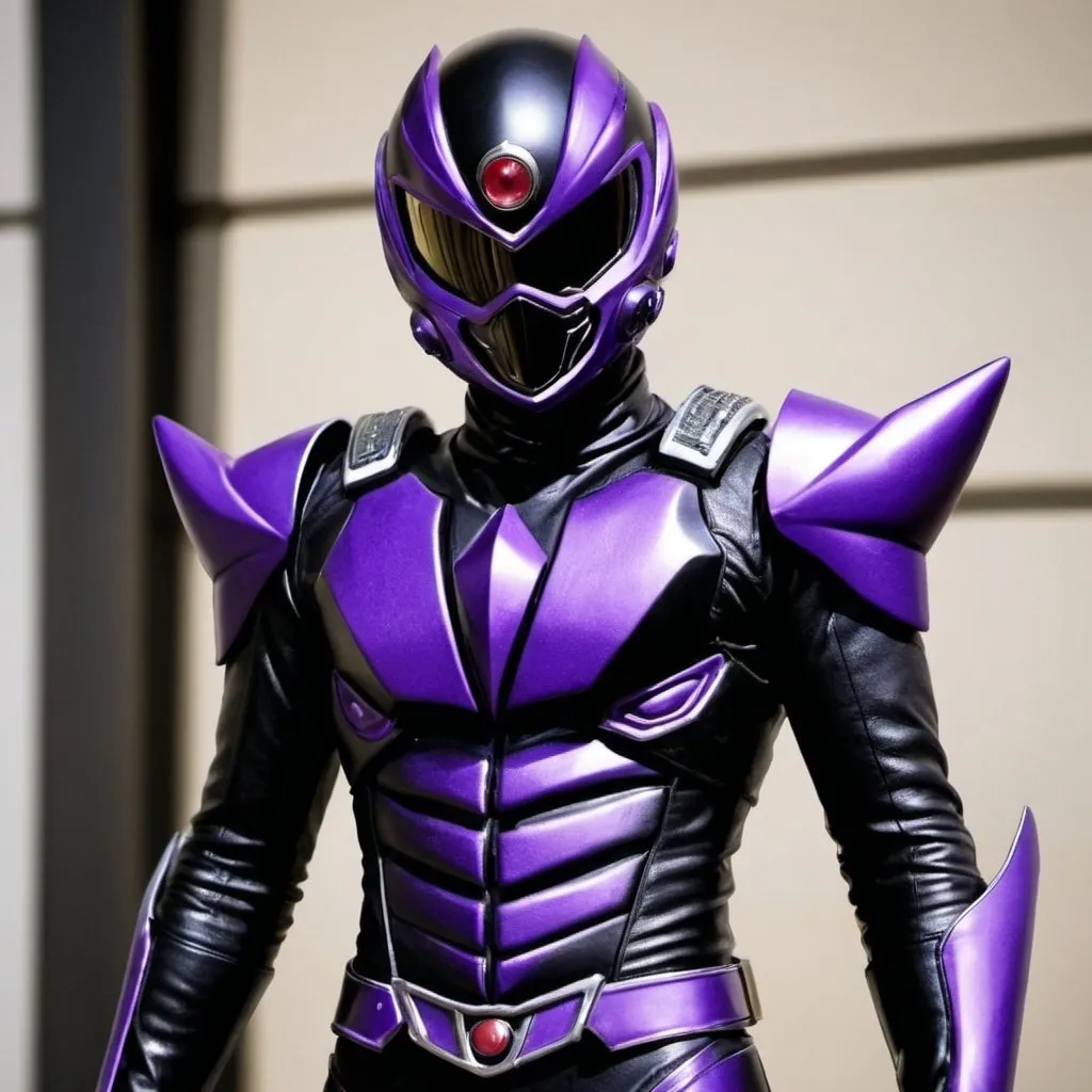 Prompt: Kamen rider entropy in black and purple 