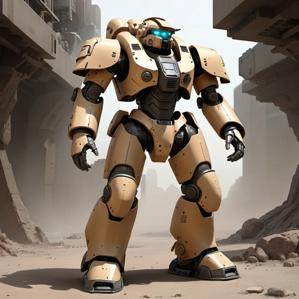 Prompt: Sci-fi tau power armor with sleek technological design 