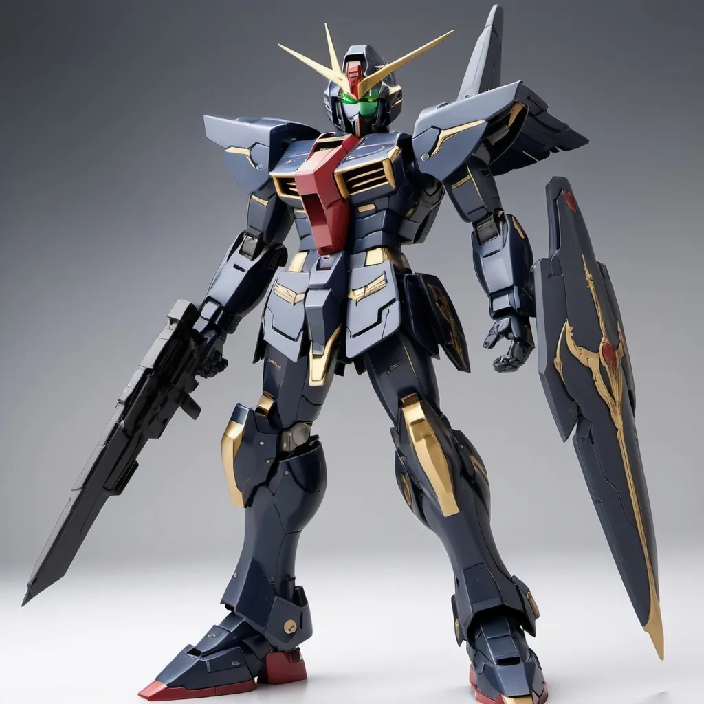 Prompt: Gundam vanguard with sleek armor and roman design with a hint of elven style in raven color 