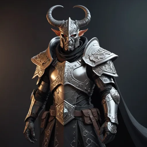 Prompt: Sci-fi soldier with horns that has norse and gothic design armor with a shoulder cape