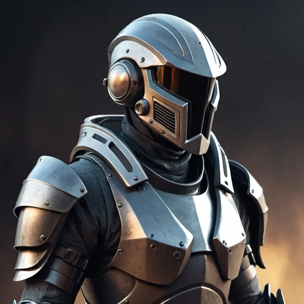 Prompt: Sci-fi soldier with Knight helmet 