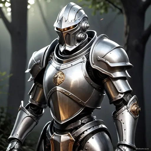 Prompt: Warforged silver knight 