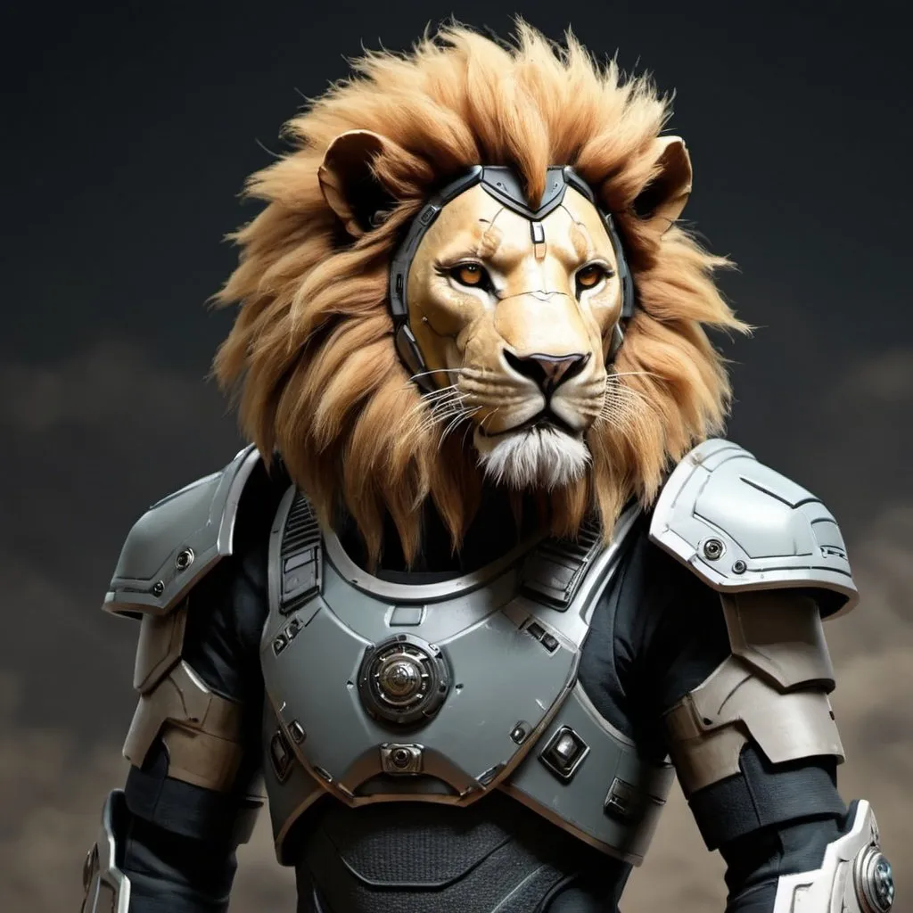 Prompt: Sci-fi lion soldier