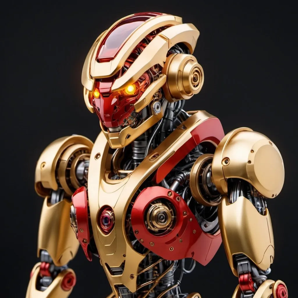 Prompt: Red and gold bio mechanical robot with halo 