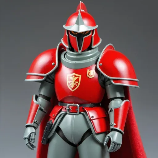 Prompt: Zeon soldier with shoulder cape and Knight helmet in red