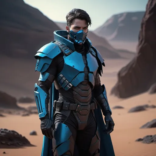 Prompt: Sci-fi Atreides soldier with shoulder cape