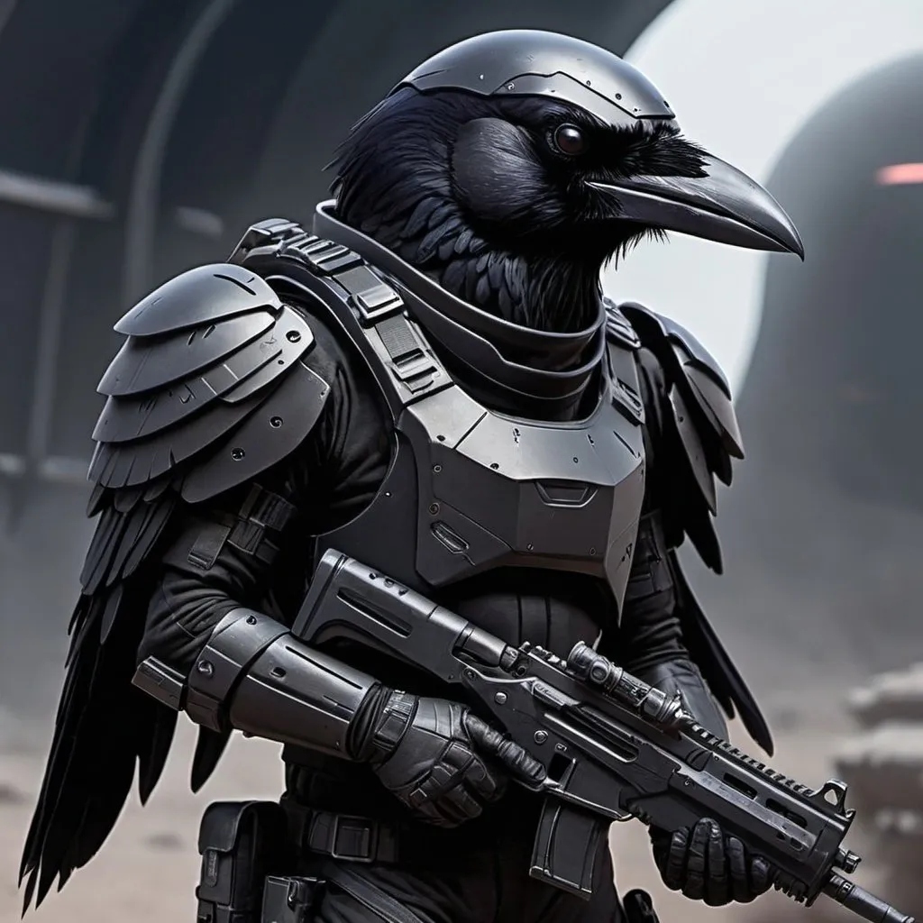 Prompt: Sci-fi raven soldier 