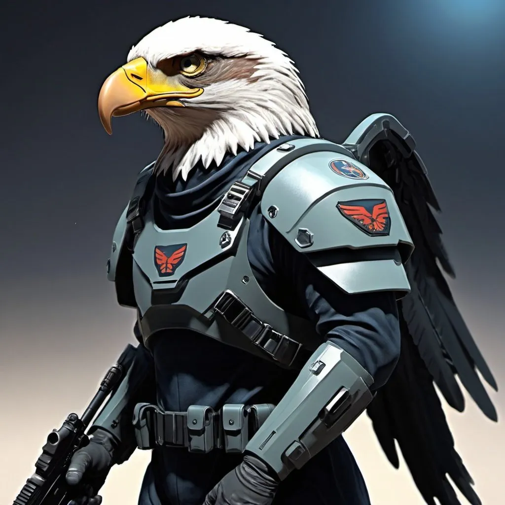 Prompt: Sci-fi eagle soldier