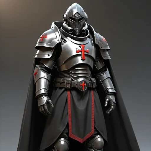 Prompt: Sci-fi templar with power armor and shoulder cape in black 