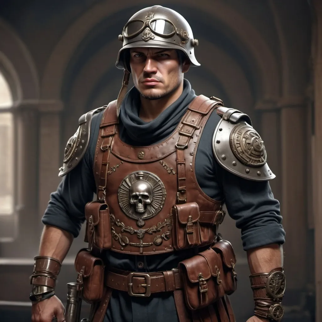 Prompt: Dieselpunk mercenary with roman design 