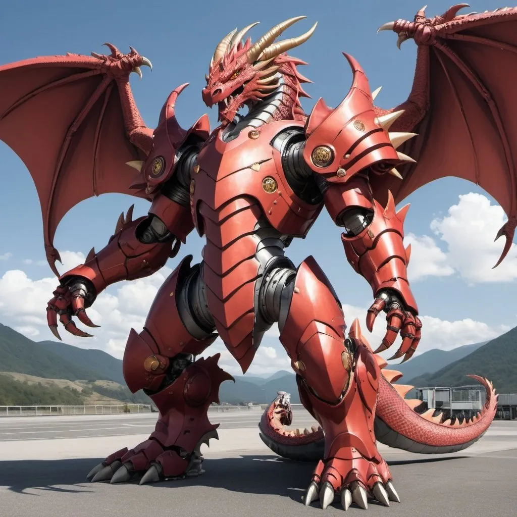 Prompt: Anime dragon that has four arms with power armor 