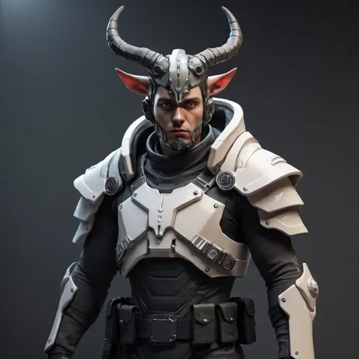 Prompt: Sci-fi soldier with shoulder cape and horns