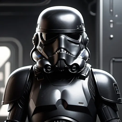 Prompt: Storm trooper in black power armor 