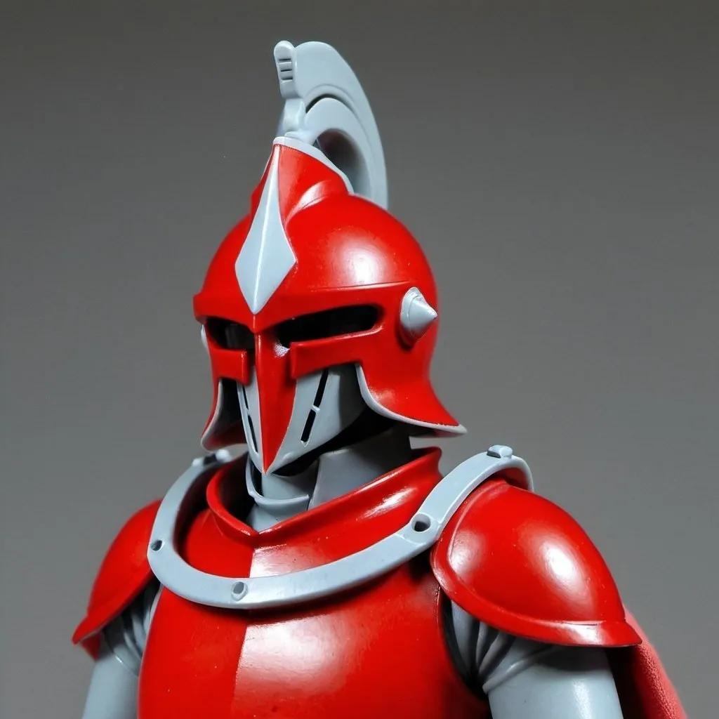 Prompt: Zeon soldier with shoulder cape and Knight helmet in red