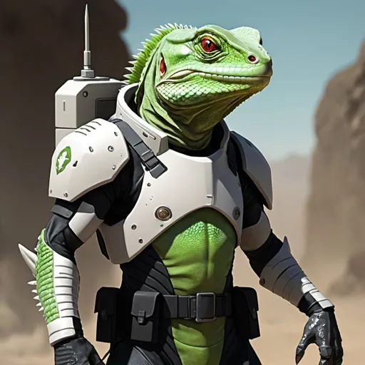 Prompt: Sci-fi lizard soldier 