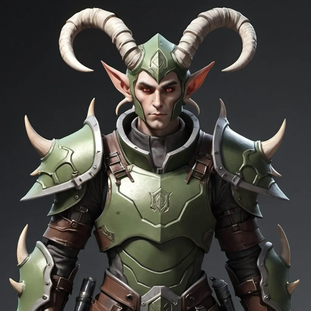 Prompt: Male horned elf in power armor