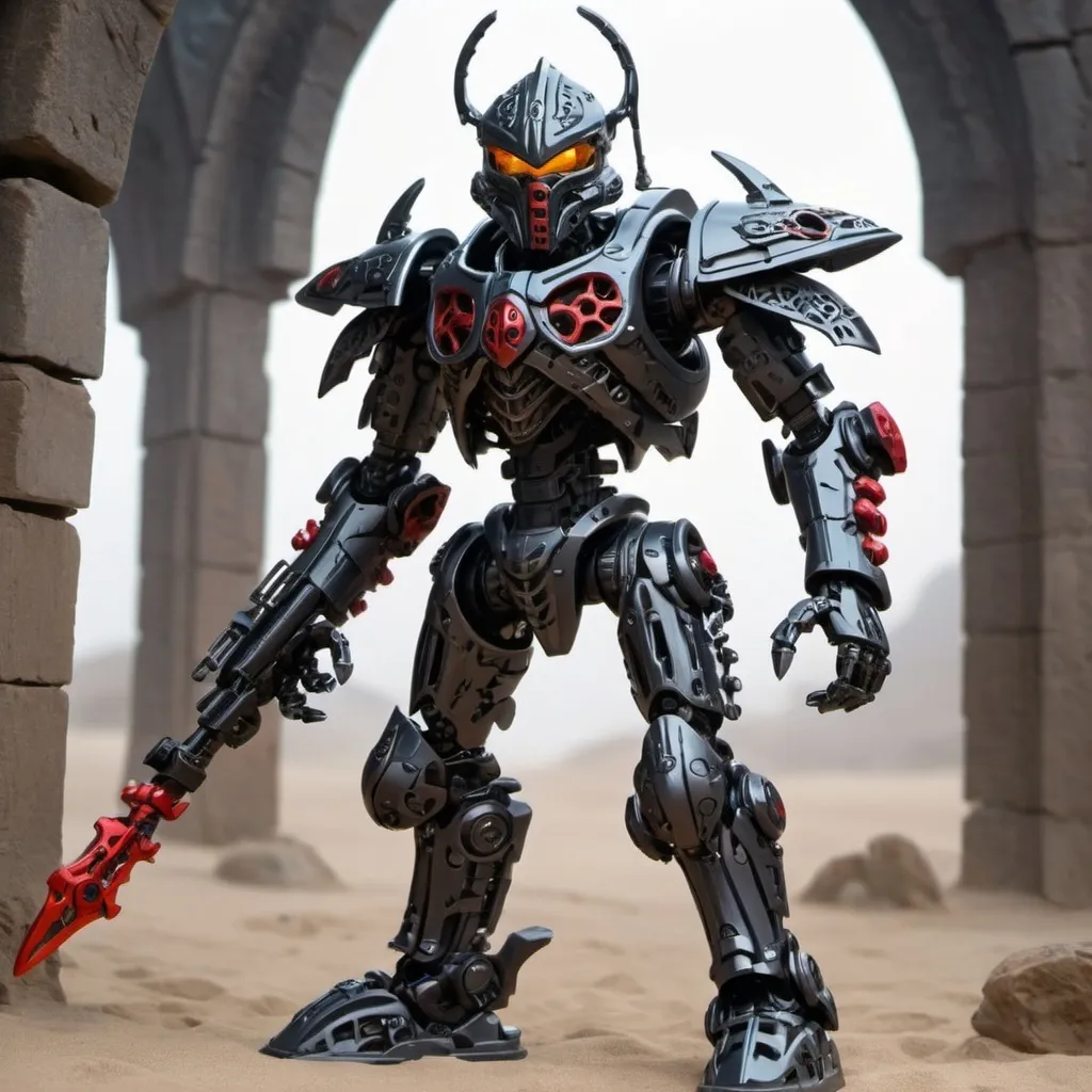 Prompt: Sci-fi Bionicle soldier with gothic design 